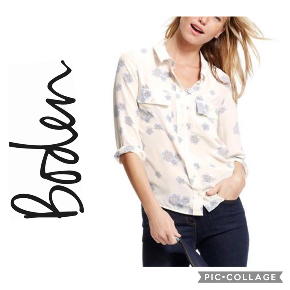 Boden Blue Floral Print Blouse Size 6